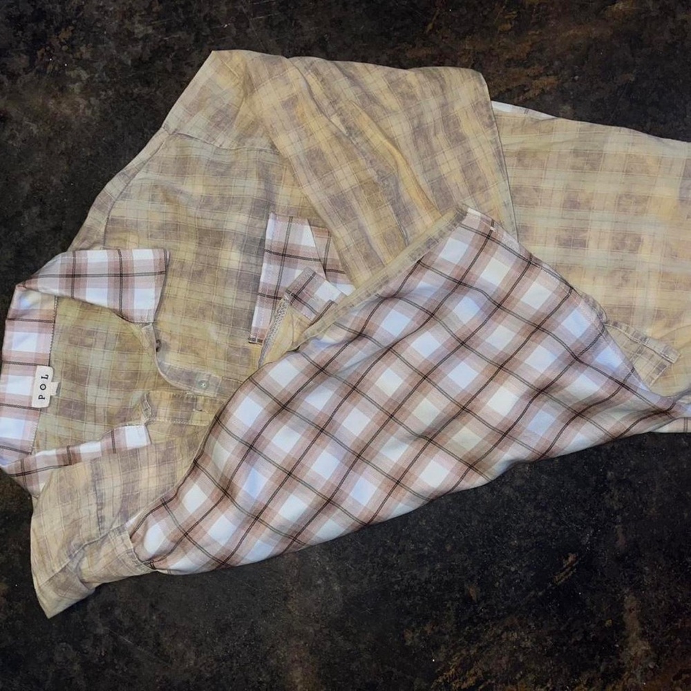POL Beige and Brown Checkered Shirt